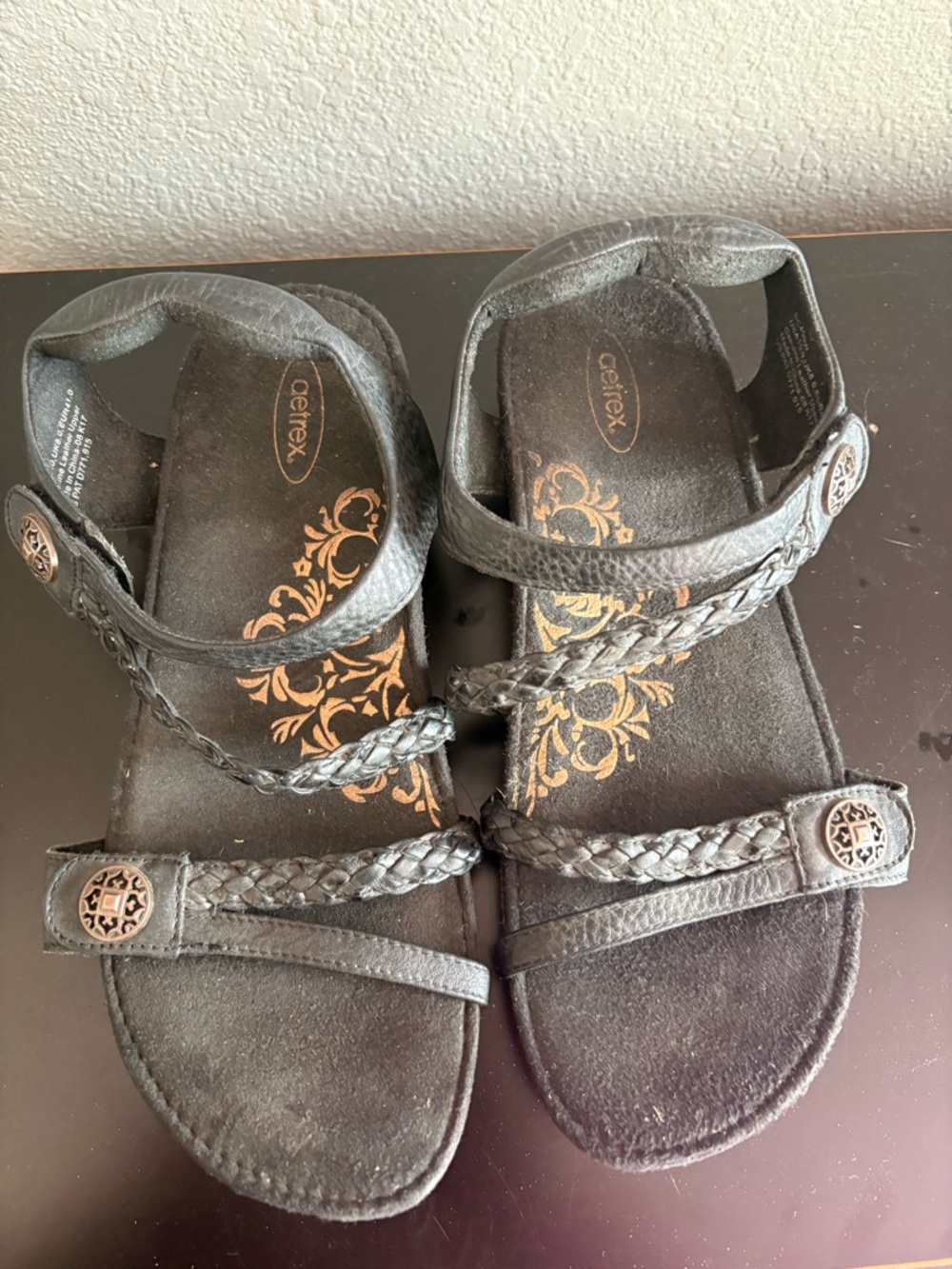 Aetrex Black Braided-Strap Comfort Sandals